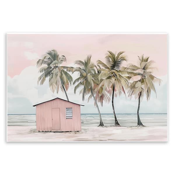 Pink Beach Hut and Palms by Arlington Prints Unframed Coastal Graphic Art Print 10 in. x 15 in.