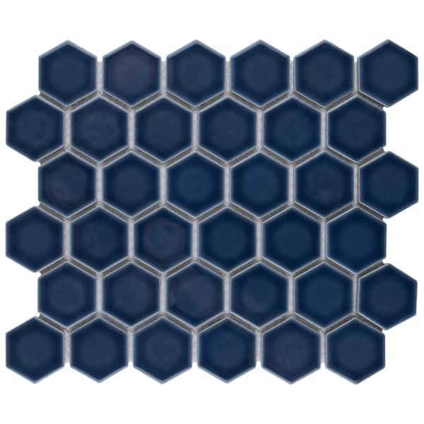 Merola Tile Hudson Due 2" Hex Denim Blue 6 in. x 6 in. Porcelain Mosaic Take Home Tile Sample