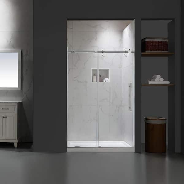 UPIKER 48 in. W x 76 in. H Sliding Frameless Shower Door in Bright Chrome Finish with Clear Glass