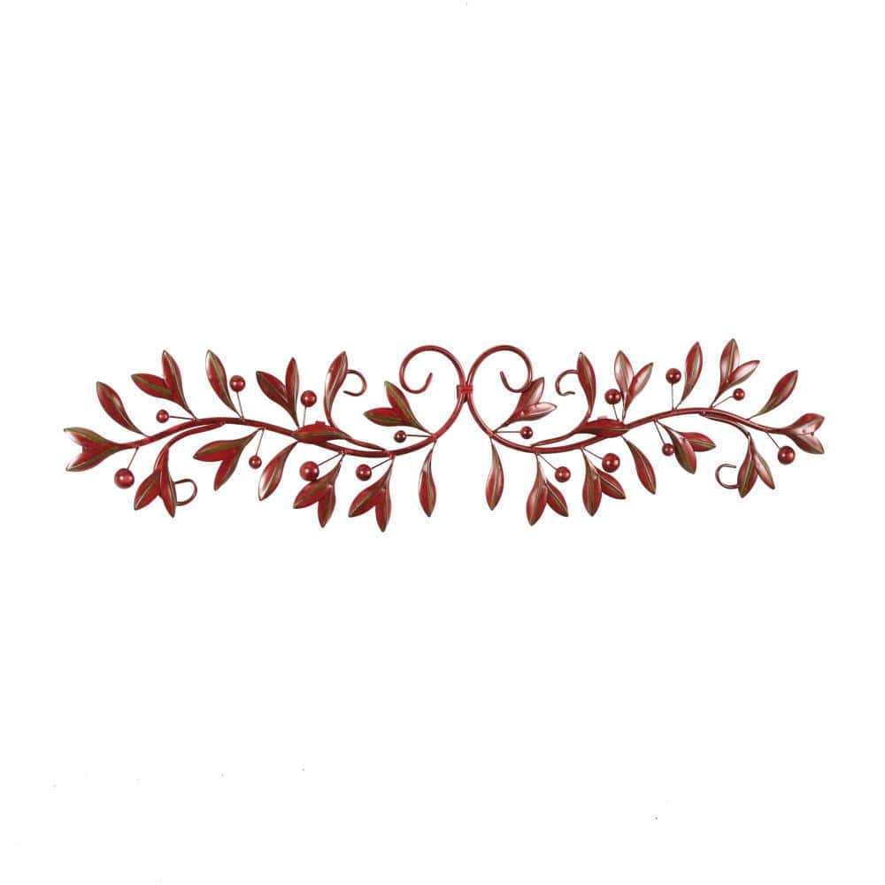 Red and Green Metal Vine Leaf Wall Sculpture