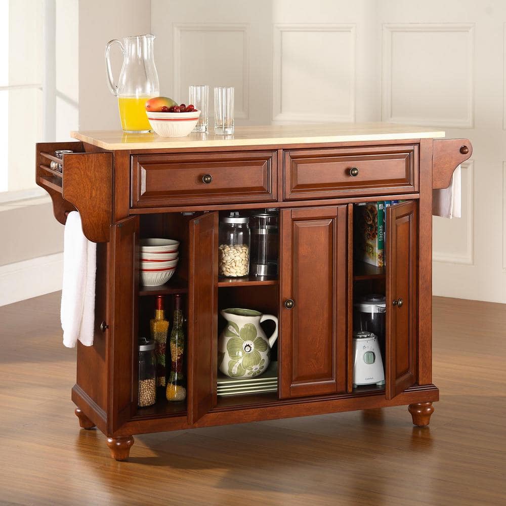 Cambridge Cherry Finish Kitchen Island with Natural Wood Top