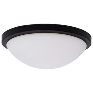 Button 11 in. Matte Black Contemporary Flush Mount with Frosted Glass Shade and Integrated LED Included