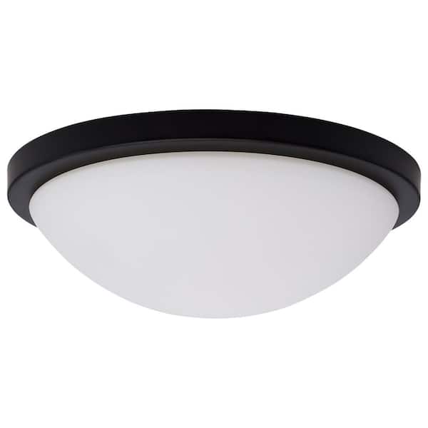 SATCO Button 11 in. Matte Black Contemporary Flush Mount with Frosted Glass Shade and Integrated LED Included