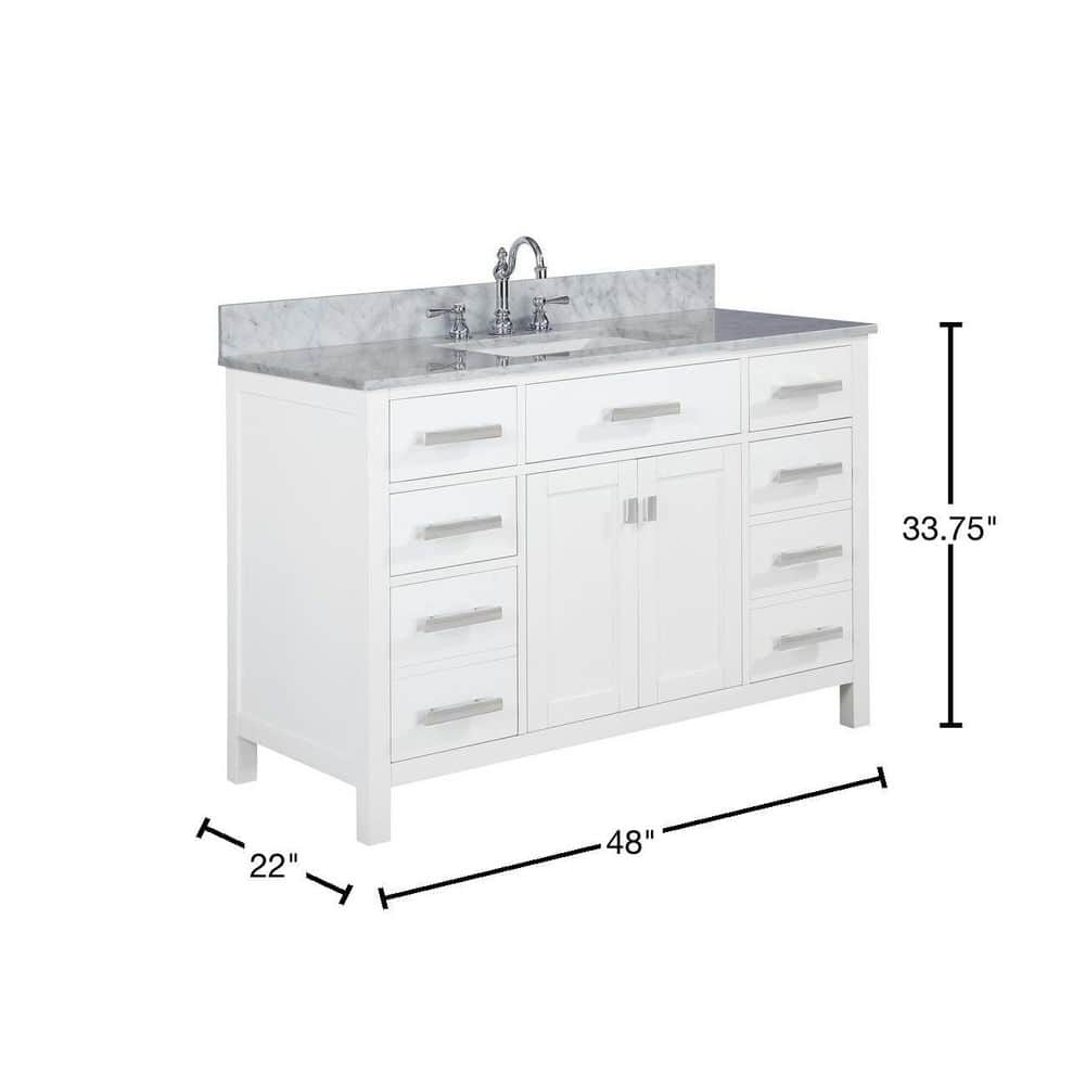 White Quartz Freestanding Single Vanity with Porcelain Sink