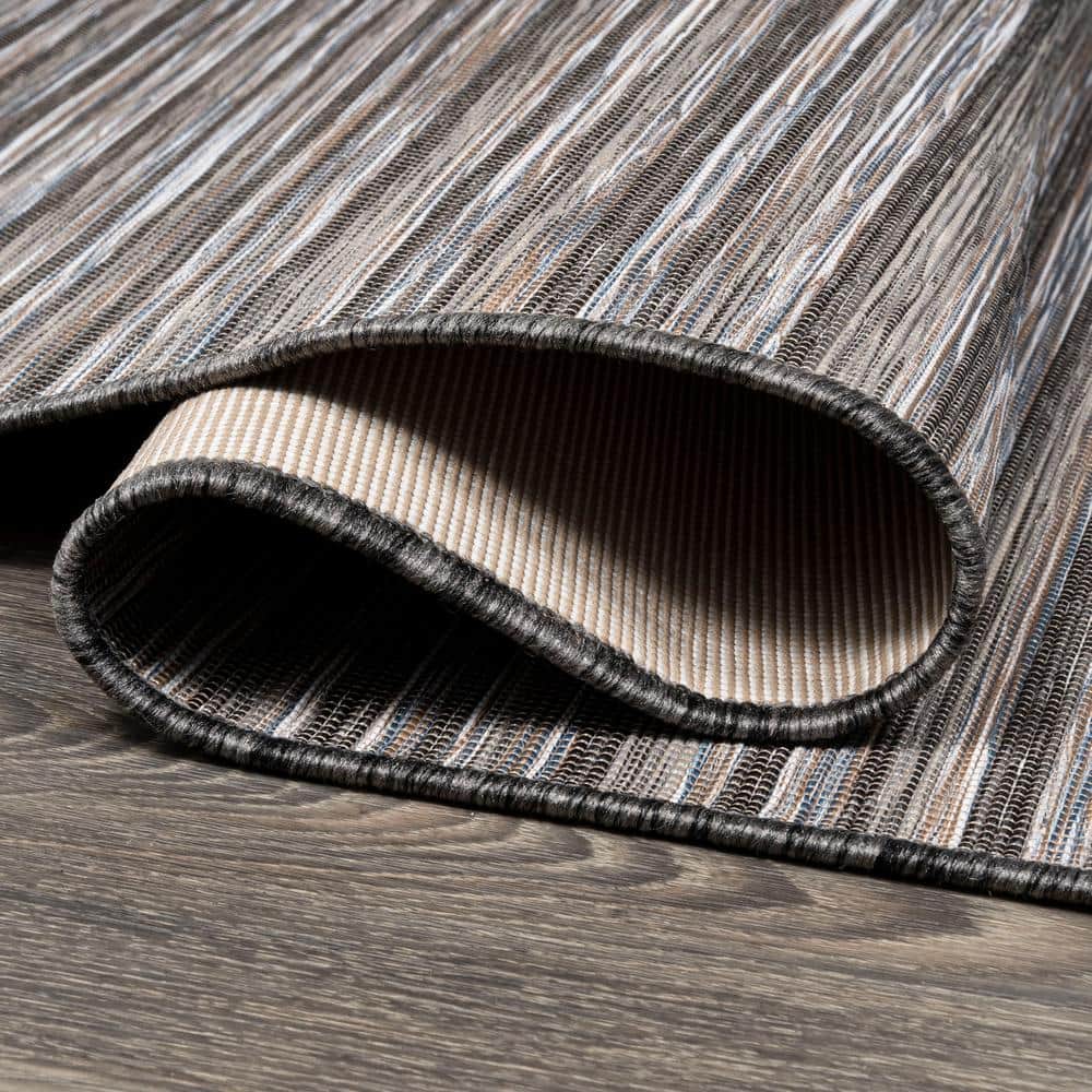 Finn Dark Gray and Blue Striped Synthetic 4' x 6' Area Rug
