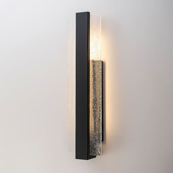 Acerbis 23.07 in. 1-Light Large Black Integrated LED Hardwired Outdoor Lantern Wall Sconce W/ Crystal Bubble Seedy Glass