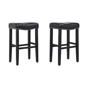 JAMESON 29 in. Black/Leather Upholstered Nail Head Counter Stool (Set of 2)