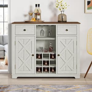 White Wood Bar Wine Cabinet with Brushed Nickel Knobs