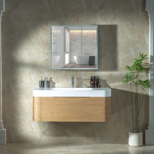 Lucus 48 in. W x 19.63 in. D x 16.13 in. H Single Sink Floating Bath Vanity in Wood Finish with White Resin Top