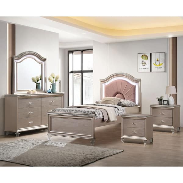 Furniture of America Panella Glam 5-Piece Rose Gold Full Wood Kids Bedroom Set IDF7901RGFNDM