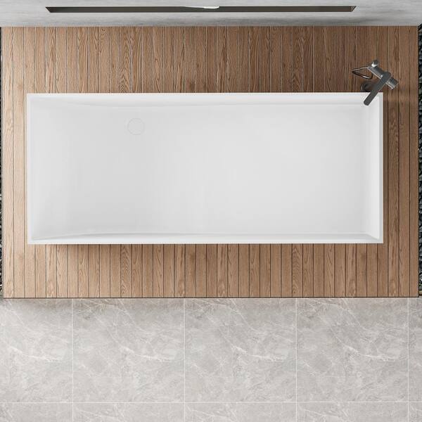 Moray 67 in. x 28 in. Stone Resin Flatbottom Freestanding Soaking Bathtub in Matte White Moray 67 in. x 28 in. Stone Resin Flatbottom Freestanding Soaking Bathtub in Matte White