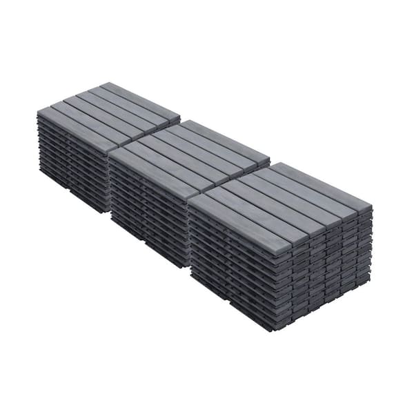 1 ft. x 1 ft. 30-Piecesnterlocking Deck Tiles Striped Pattern, Square Light Gray Acacia Wood Outdoor Flooring