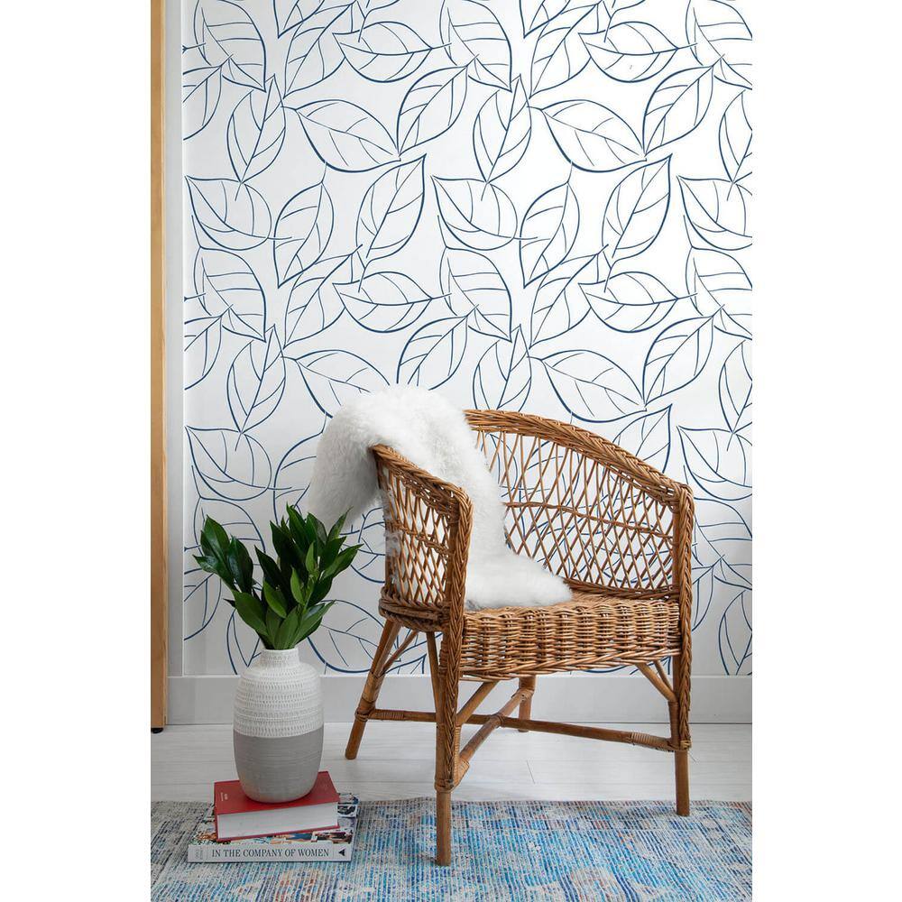 Navy Blue and White Vinyl Peel and Stick Wallpaper
