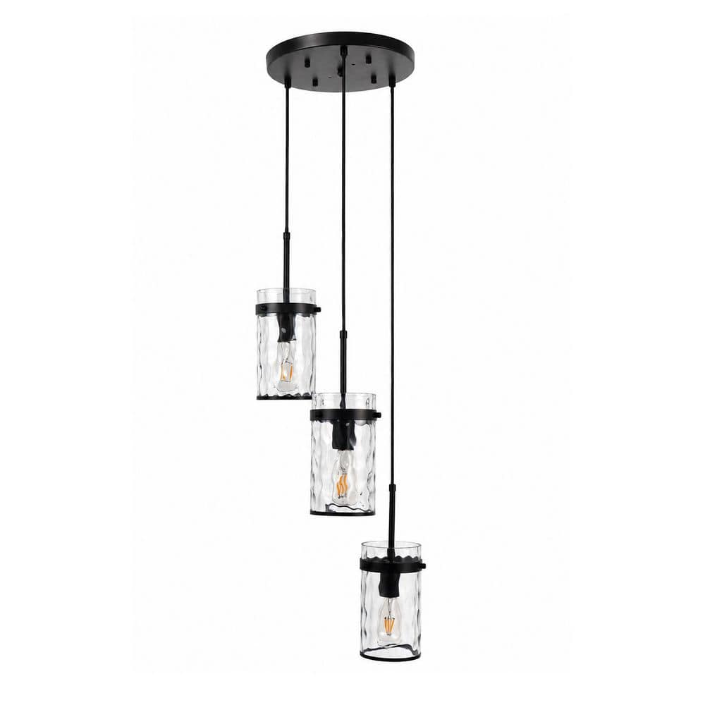 3-Light Black Cluster Pendant Light for Kitchen Island Entryway Dining Room, Water Ripple Glass Hanging Fixture price history on PriceWatchPro