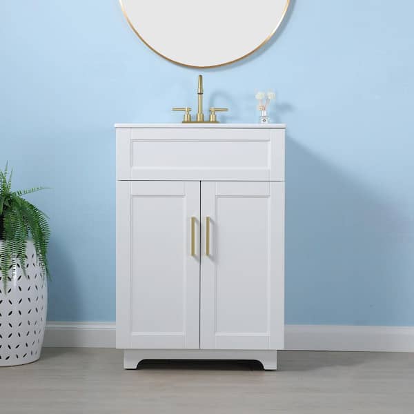 24 in. W x 18 in. D x 34 in . H White modern bathroom vanity with white ceramic sink Top