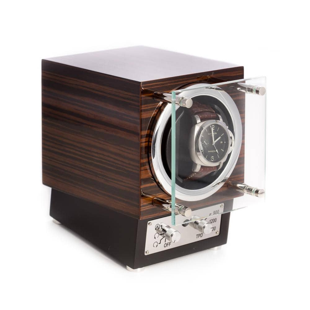 Ebony Burlwood Watch Winder with Glass Door