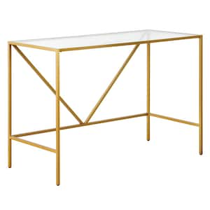 Draper 44 in. Brass Finish Writing Desk with Glass Top