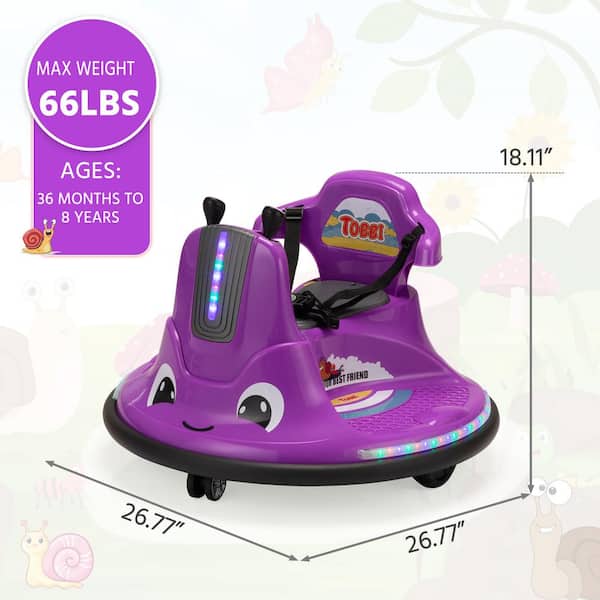 Tobbi 12V Kids Ride On Bumper Car with Remote Control, Electric Battery Powered Ride On Vehicle Toy with Music, Horn, LED Lights, 360 Spin, Purple
