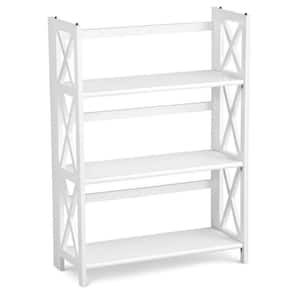 38 in. White Wood 3-shelf Etagere Bookcase with Open Back