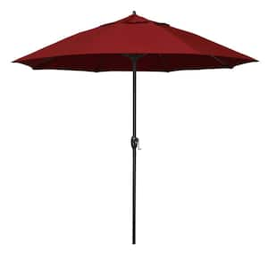 9 ft. Black Aluminum Market Patio Umbrella Fiberglass Ribs and Auto Tilt in Red Pacifica