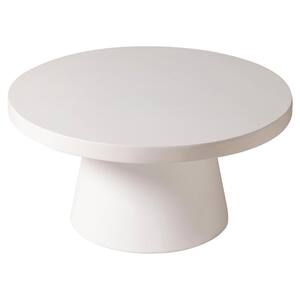 Minimalist Side Table with Pedestal Base Round Fiberstone Modern Accent Table Dune Series in White