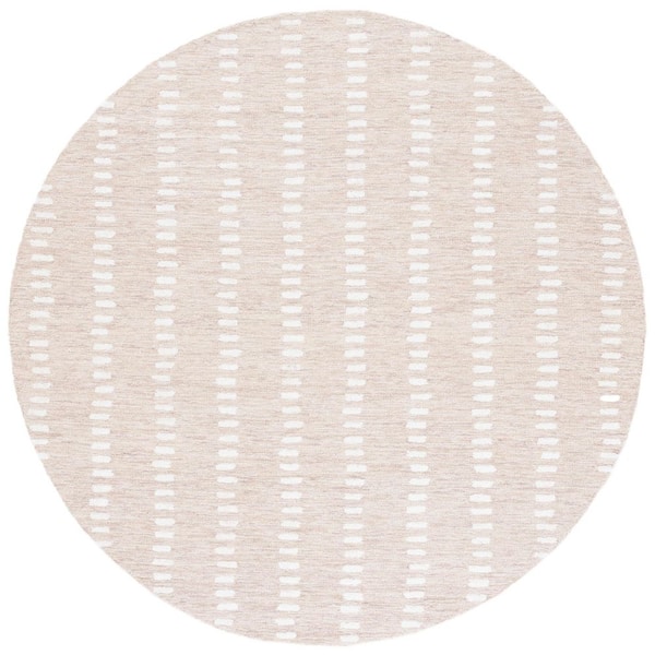 Abstract 7 ft. x 7 ft. Round Beige/Ivory Striped Stone Area Rug