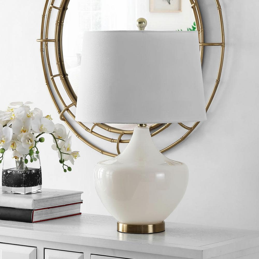 Demra Adjustable White Glass Genie-Style Table Lamp with Gold Base