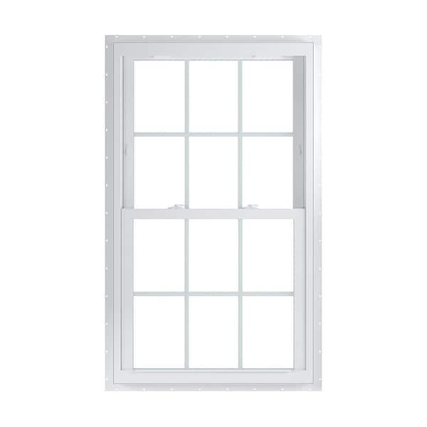American Craftsman 31.75 in. x 54 in. 70 Series White Double Hung Low-E Argon PS Glass Vinyl Fin Window with Grids, Screen Incl