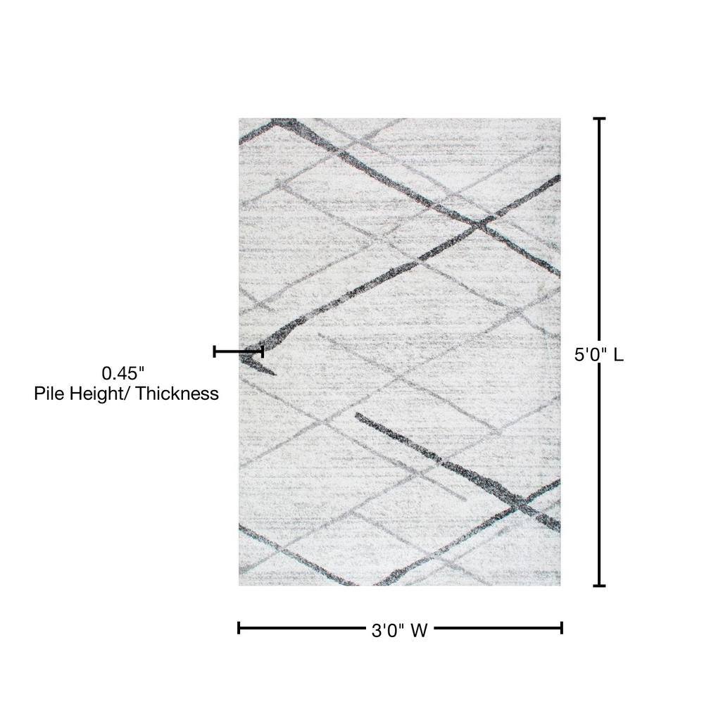 Thigpen Gray Abstract Lines 3x5 Area Rug with Non-Slip Backing