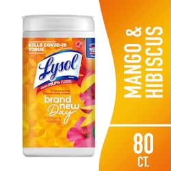 Lysol Disinfectant Wipes, Multi-Surface Wipes, for Disinfecting & Cleaning, Mango and Hibiscus Scent 80 Count