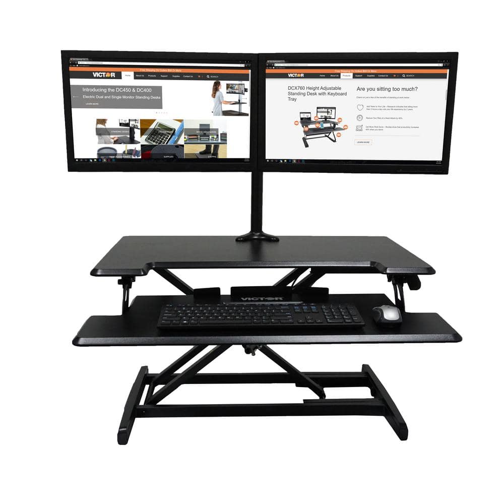 Black Steel Adjustable Standing Desk Converter with Keyboard Tray