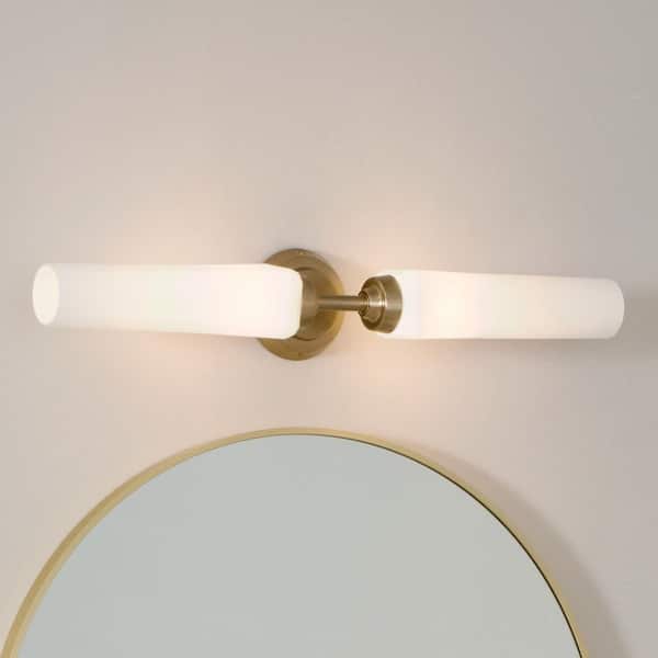 Truby 25.75 in. 2-Light Champagne Bronze Contemporary Bathroom Vanity Light with Satin Etched Cased Opal Glass
