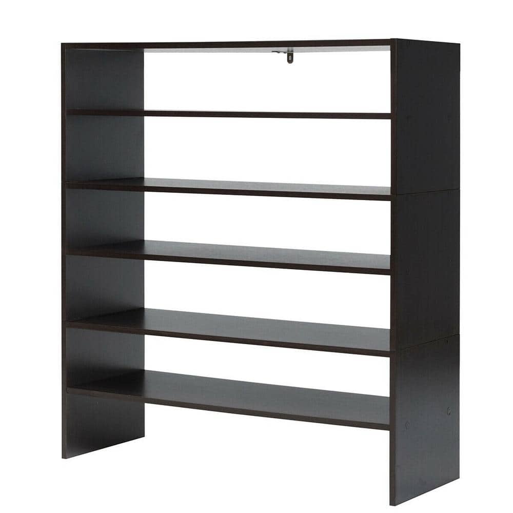 36 in. H 24-Pair 6-Tier Stackable Multi-Shape Brown Wood Shoe Rack
