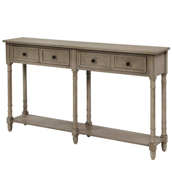 Boyel Living Farmhouse 58 in. Gray Standard Rectangle Wood Console Table with 2-Storage Drawers