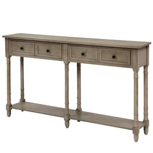 58 in. Console Table Sofa Table Easy Assembly with 2-Storage Drawers and Bottom-Shelf - Grey Wash