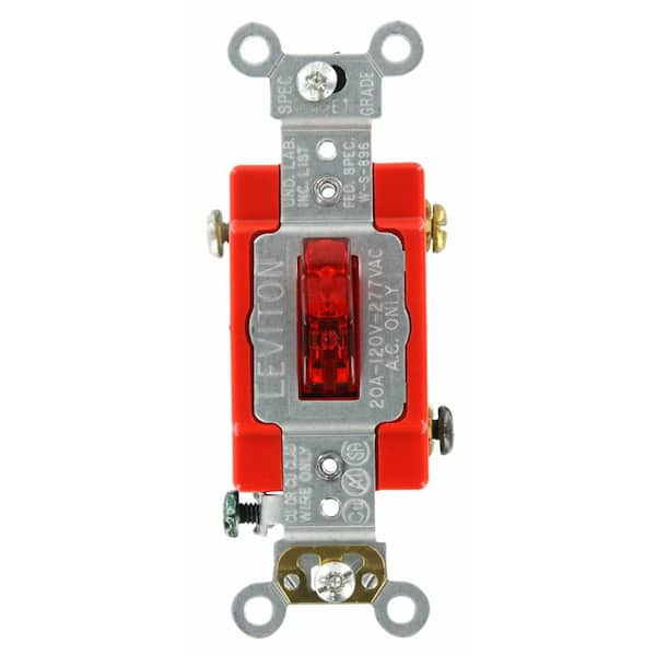 20 Amp Industrial Grade Heavy Duty Single-Pole Pilot Light Toggle Switch, Red 1221-7PR