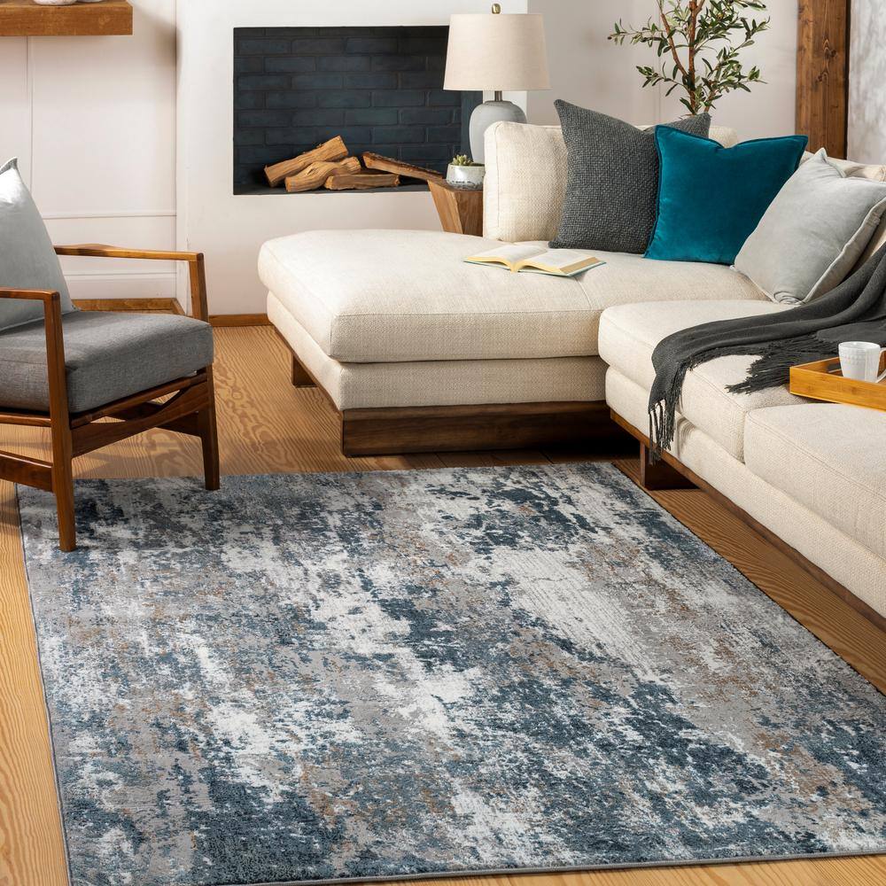 Contemporary Allegro Abstract Gray 5'3" x 7' Synthetic Rug