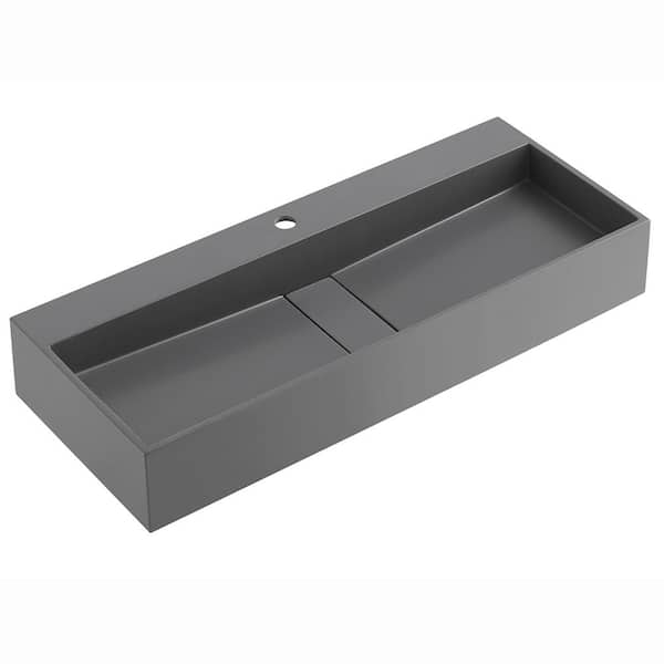 SERENE VALLEY 32 in. Wall-Mount or Countertop Bathroom Hidden Drain Sink with Single Faucet Holes in Matte Gray