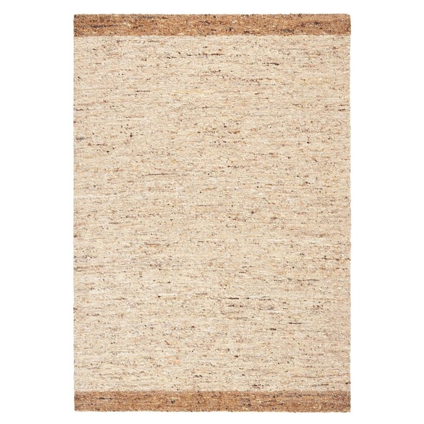 Montana Border Beige/Light Brown 5 ft. x 7 ft. Handcrafted 100% Wool Area Rug