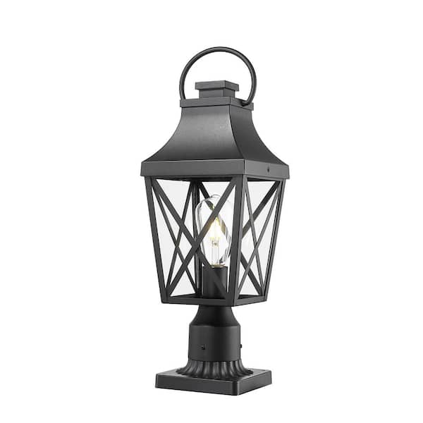 1-Light Black Aluminum Hardwired Outdoor Waterproof Post Light Set with No Bulbs Included and Clear Glass