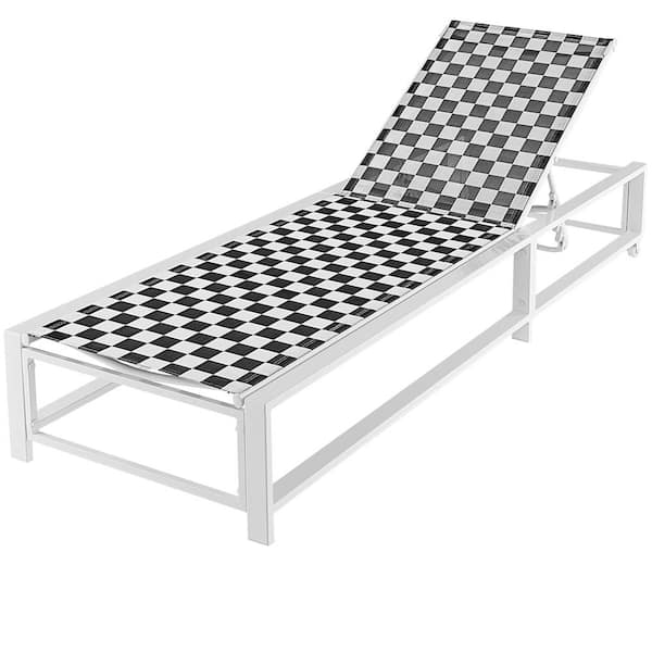 Costway Patio Black and White Adjustable Chaise Outdoor Lounge Chair Wheeled Recliner Sturdy Metal Set of 1