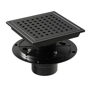 6 in. x 6 in. Stainless Steel Square Shower Floor Drain with Square Pattern Drain Cover in Matte Black