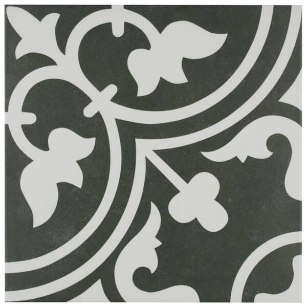Merola Tile Arte Black Encaustic 9 3 4, Home Depot Black Tile