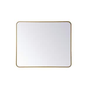 Timeless Home 30 in. W x 36 in. H x Modern Soft Corner Metal Rectangle Brass Mirror