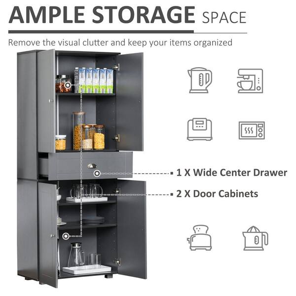 HOMCOM 71-in. Freestanding 1-drawer 4-door Kitchen Pantry w/ 2 Large  Cabinets - On Sale - Bed Bath & Beyond - 33079793