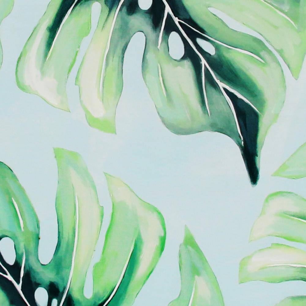 Green Monstera Leaf Abstract Canvas Wall Art with Gold Frame
