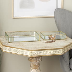 Clear Glass Beveled Jewelry Box with Gold Metal Frame (Set of 2)