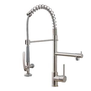 Single Handle Pull Down Sprayer Kitchen Faucet with Pot Filler in Brushed Nickel