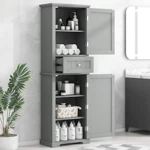 Gray 67.3 in. H Tall Accent Cabinet with Drawer and Adjustable Shelves Freestanding Bathroom Storage Cabinet