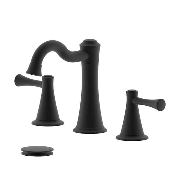 Bellaterra Home 8 in. Widespread Double Handle Bathroom Faucet with Pop-Up Drain with Overflow in Matte Black